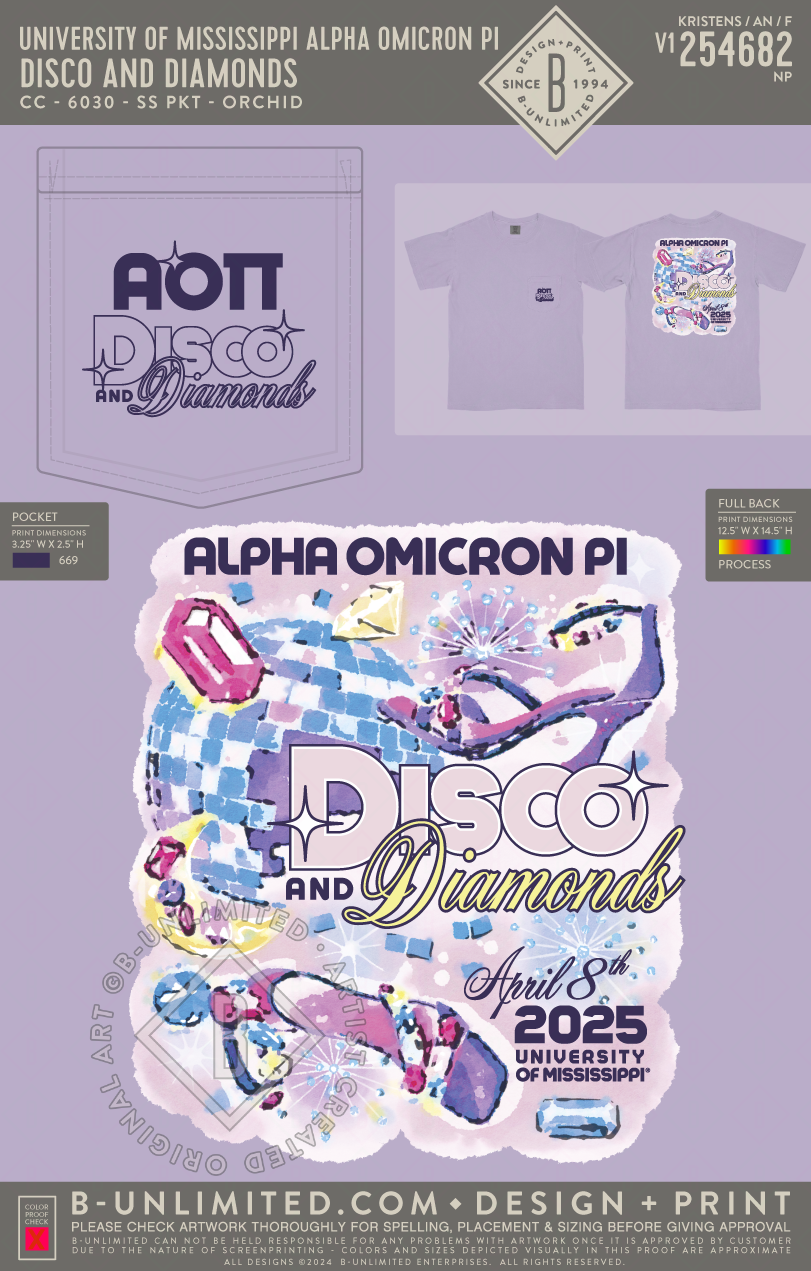 University of Mississippi Alpha Omicron Pi - Disco and Diamonds - CC - 6030 - SS Pocket - Orchid