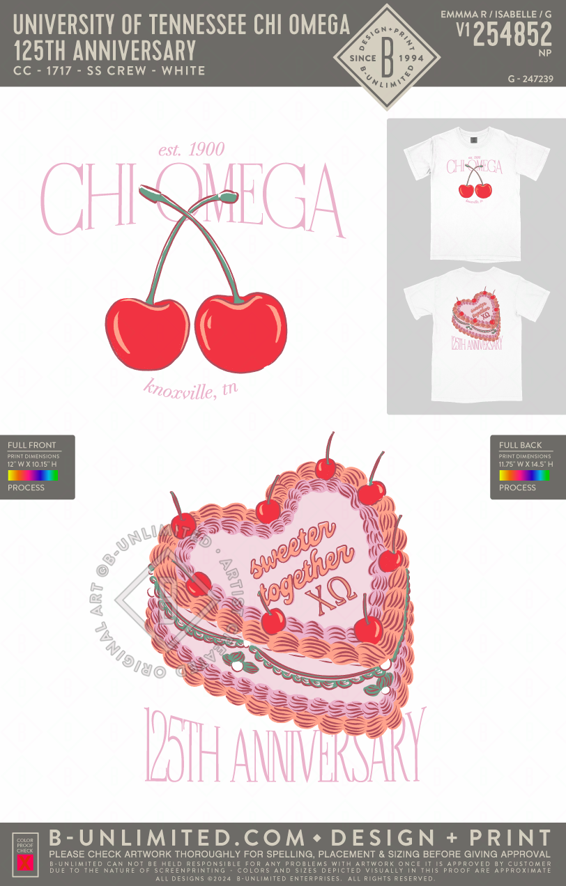University of Tennessee Chi Omega - 125th Anniversary - CC - 1717 - SS Crew - White