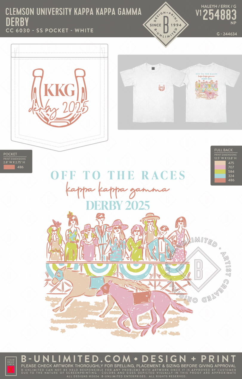 Clemson University Kappa Kappa Gamma - Derby - CC - 6030 - SS Pocket - White