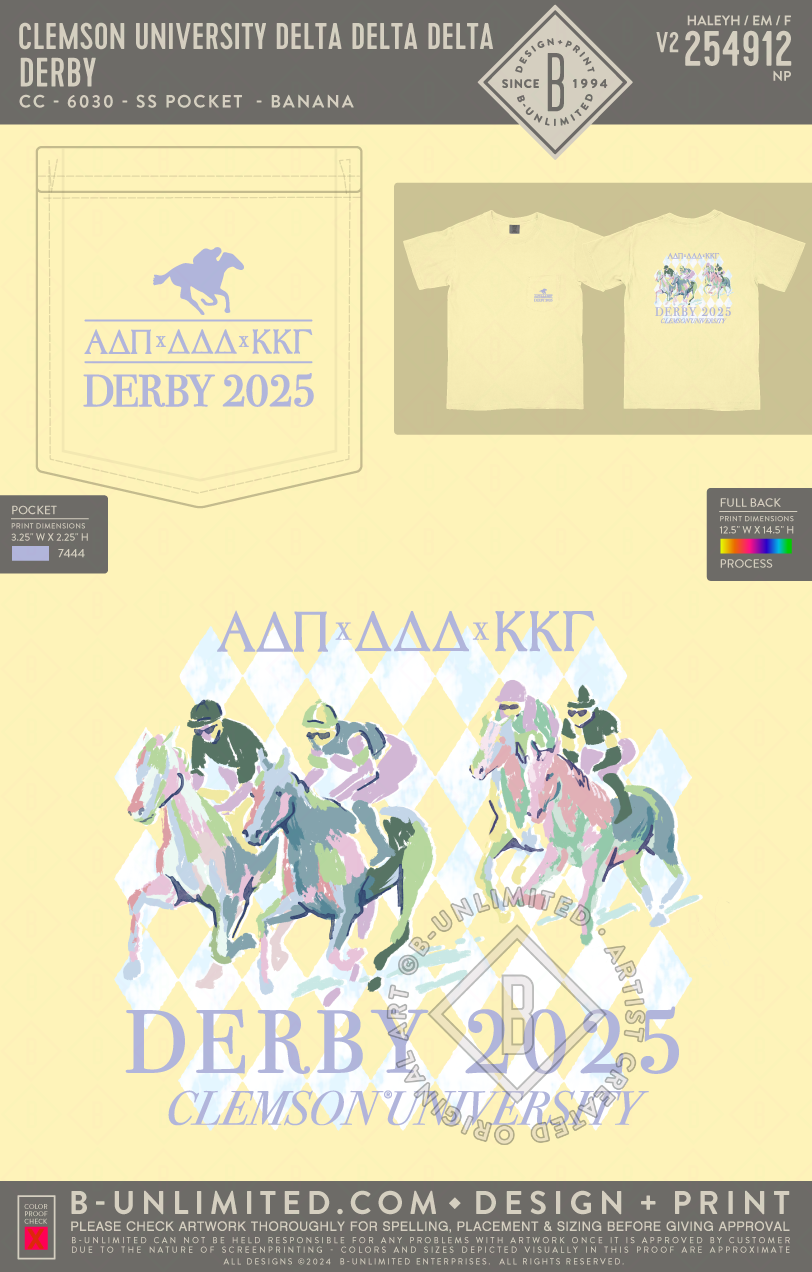 Clemson University Delta Delta Delta - Derby - CC - 6030 - SS Pocket - Banana