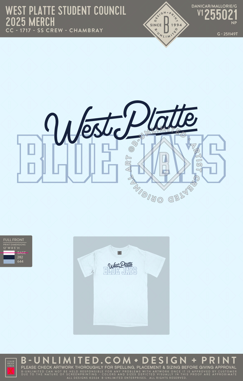 West Platte - Senior Class Shirt - CC - 1717 - SS Crew - Chambray