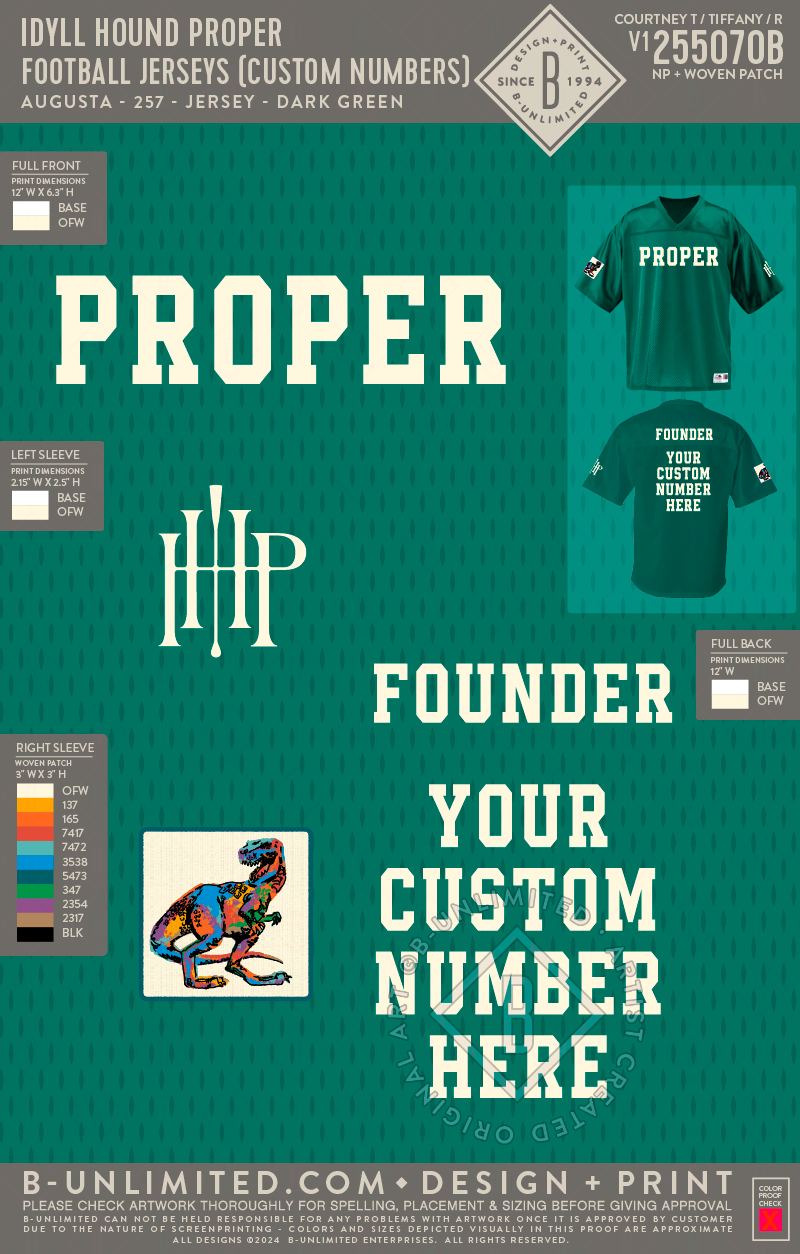 Idyll Hound Proper - Football jerseys (custom numbers) - Augusta - 257 - Jersey - Dark Green