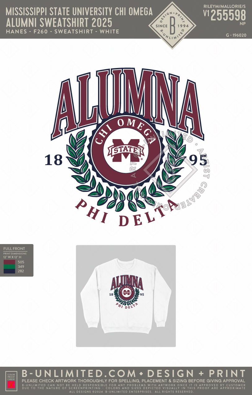 Mississippi State University Chi Omega - Alumni Sweatshirt 2025 - Hanes - F260 - Sweatshirt - White