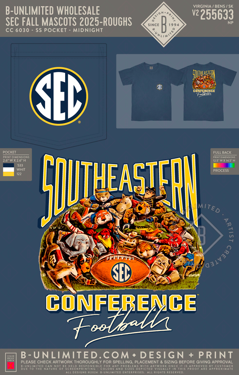 B-Unlimited Wholesale - SEC Fall Mascots 2025 - CC - 6030 - SS Pocket - Midnight