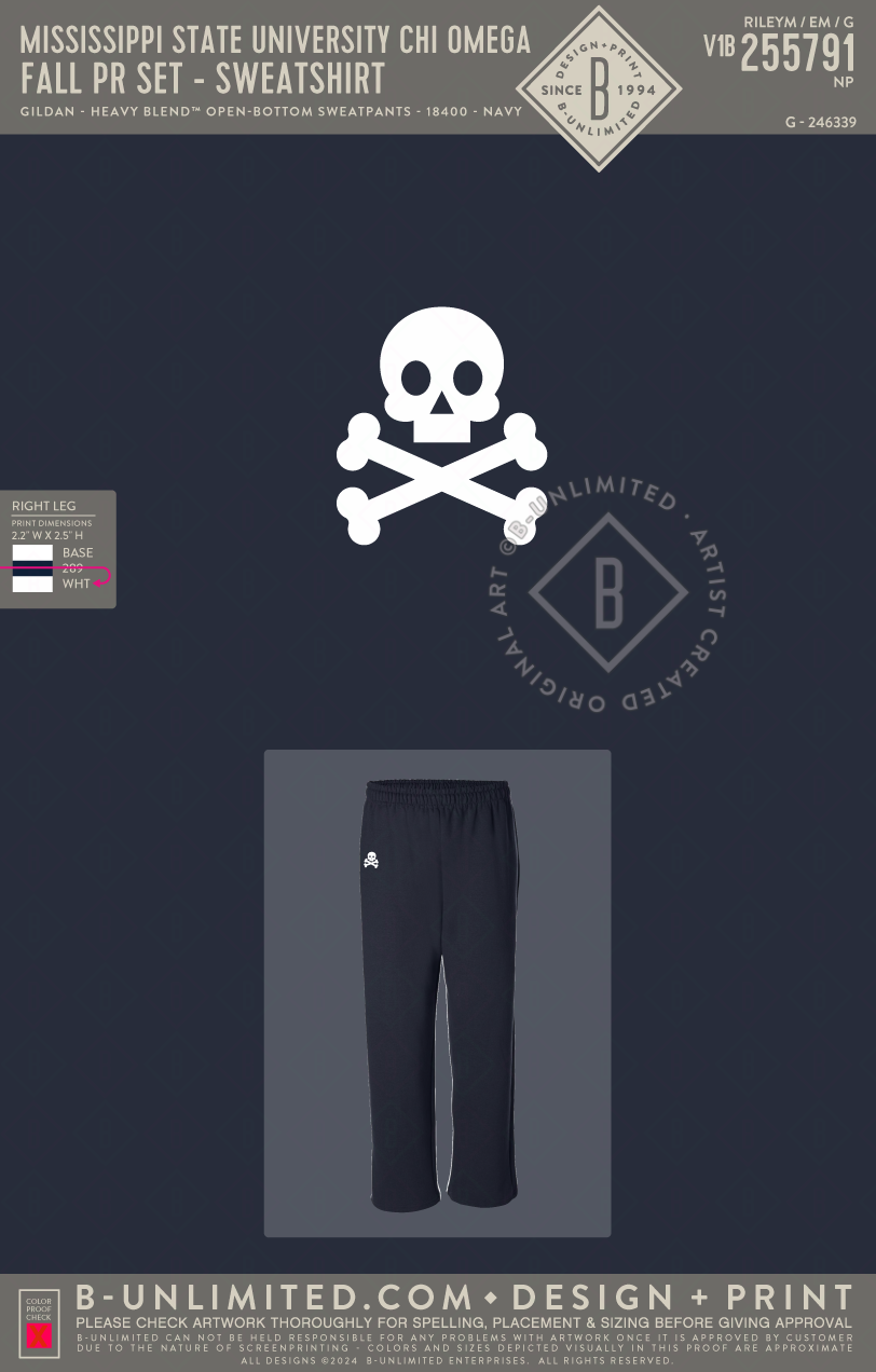 Mississippi State University Chi Omega - Fall PR Set - Bottoms - Gildan - 18400 - Open Bottom Sweatpants - Navy