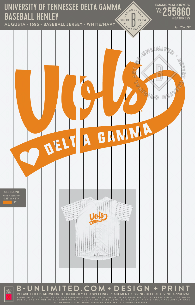 University of Tennessee Delta Gamma - Baseball (Jersey) - Augusta - 1685 - Baseball Jersey - White/Navy