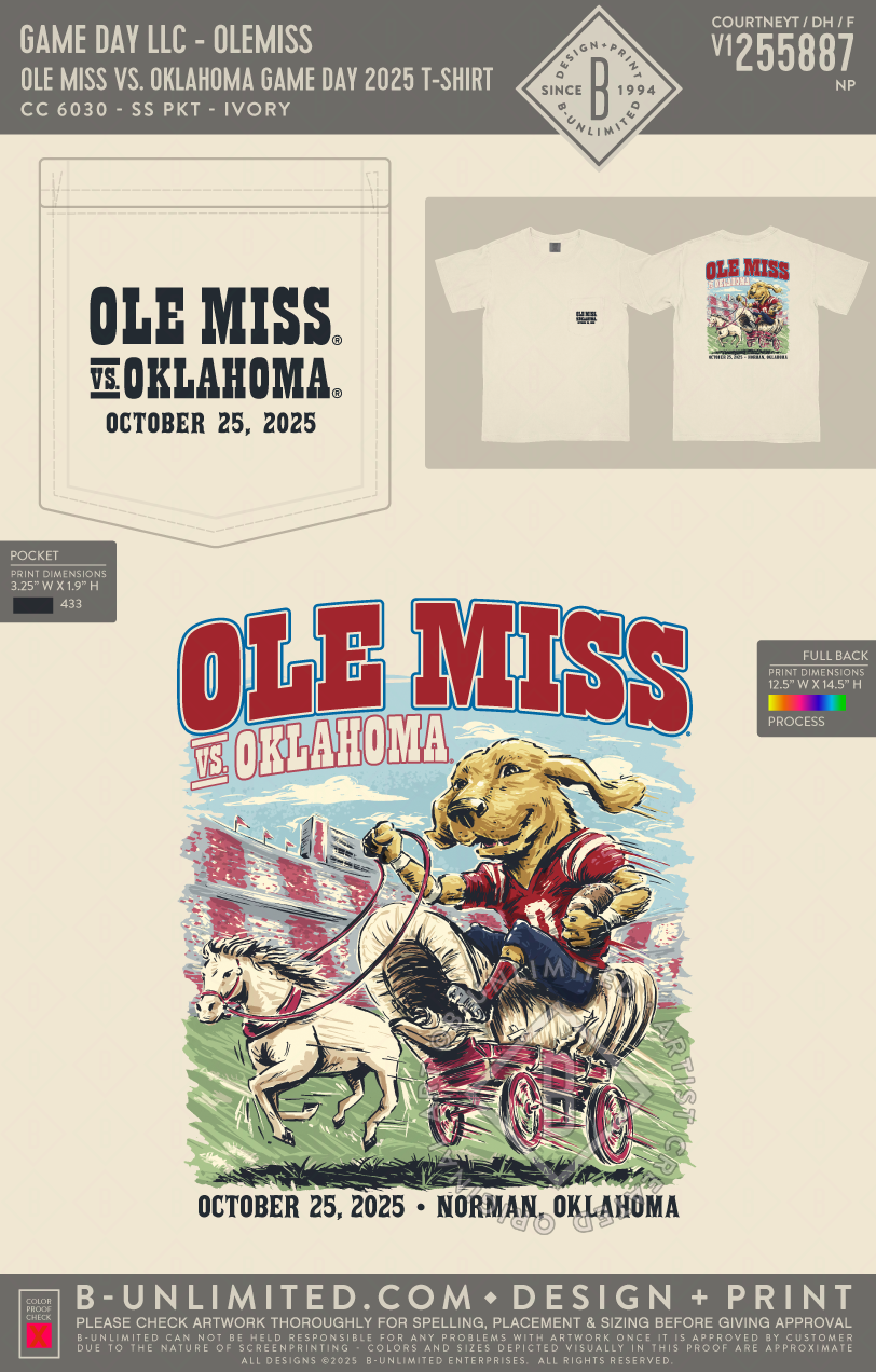 Game Day LLC - OLEMISS - Ole Miss vs. Oklahoma Game Day 2025 T-Shirt - CC - 6030 - SS Pocket - Ivory