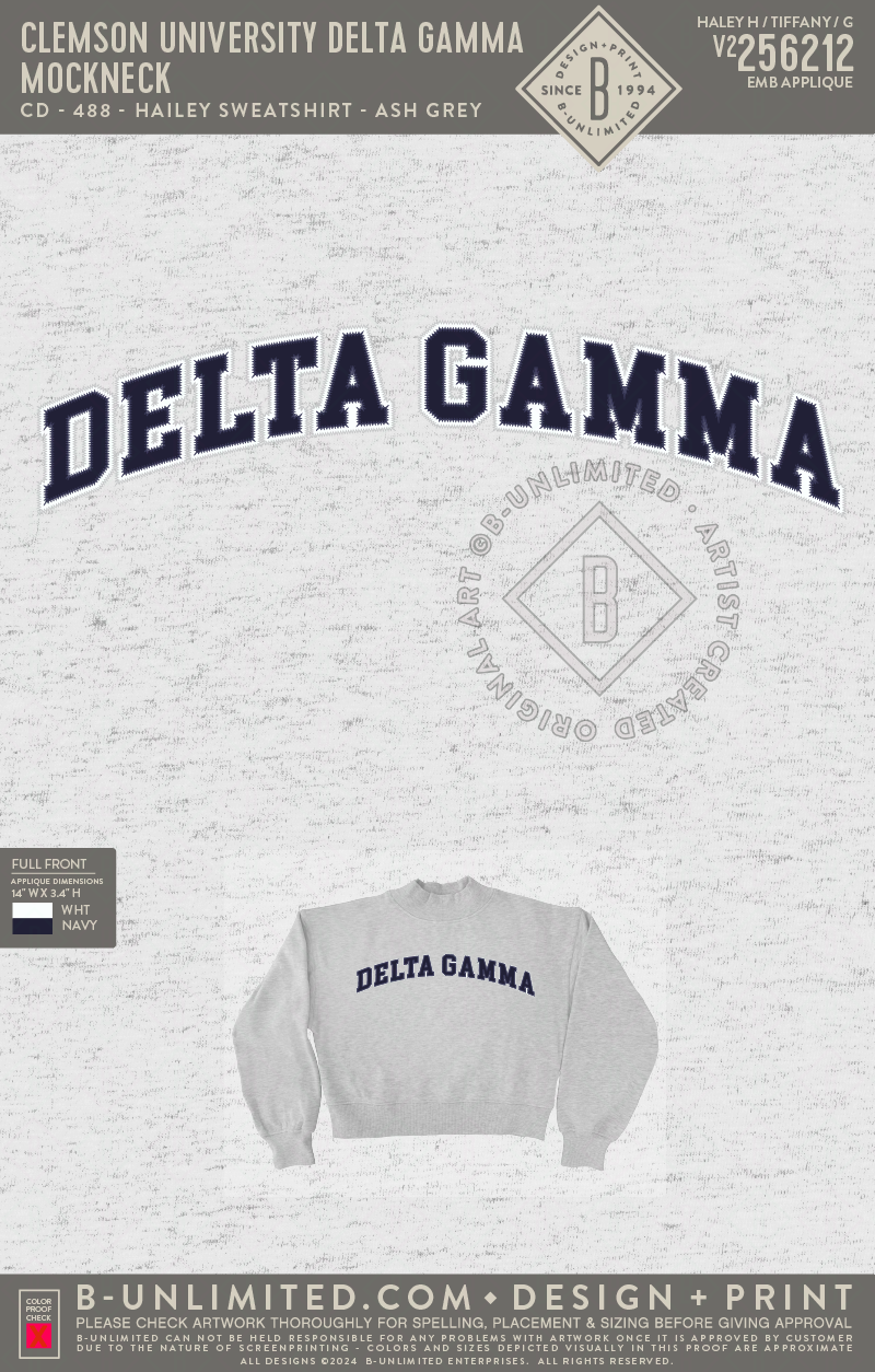 Clemson University Delta Gamma - Mockneck - CD - 488 - Hailey Sweatshirt - Ash Grey