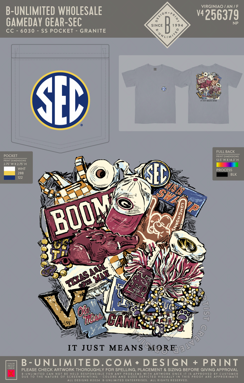 B-Unlimited Wholesale - Gameday Gear - SEC - CC - 6030 - SS Pocket - Granite