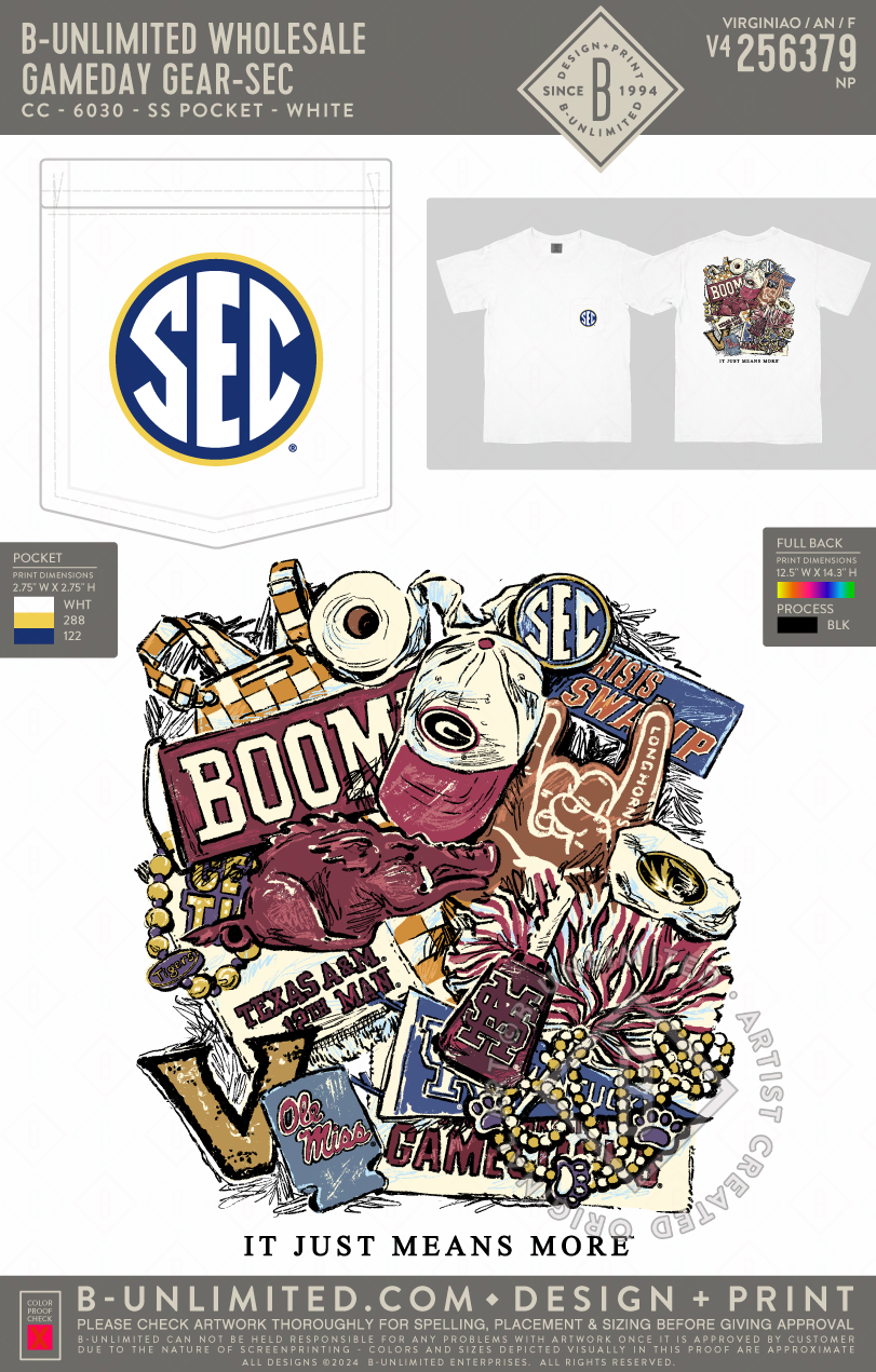 B-Unlimited Wholesale - Gameday Gear - SEC - CC - 6030 - SS Pocket - White