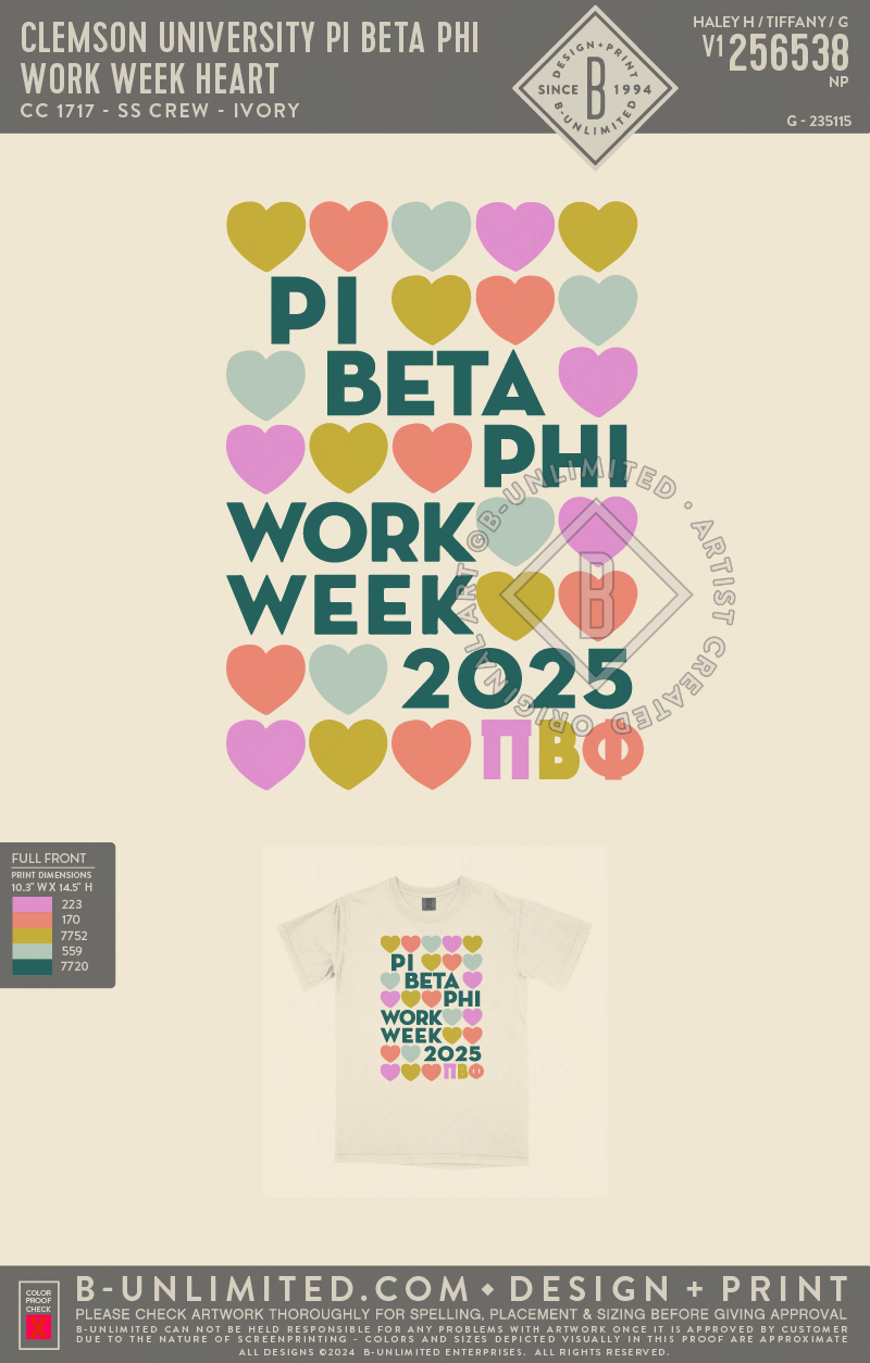 Clemson University Pi Beta Phi - Work Week Heart - CC - 1717 - SS Crew - Ivory