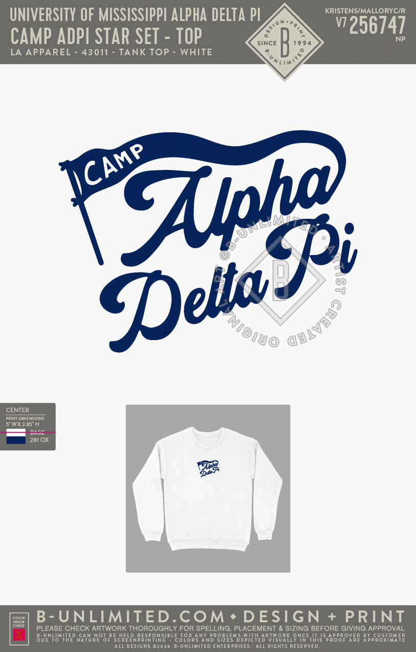 University of Mississippi Alpha Delta Pi - Camp ADPI Star Set - Top (EOS26) - Hanes - F260 - Sweatshirt - White