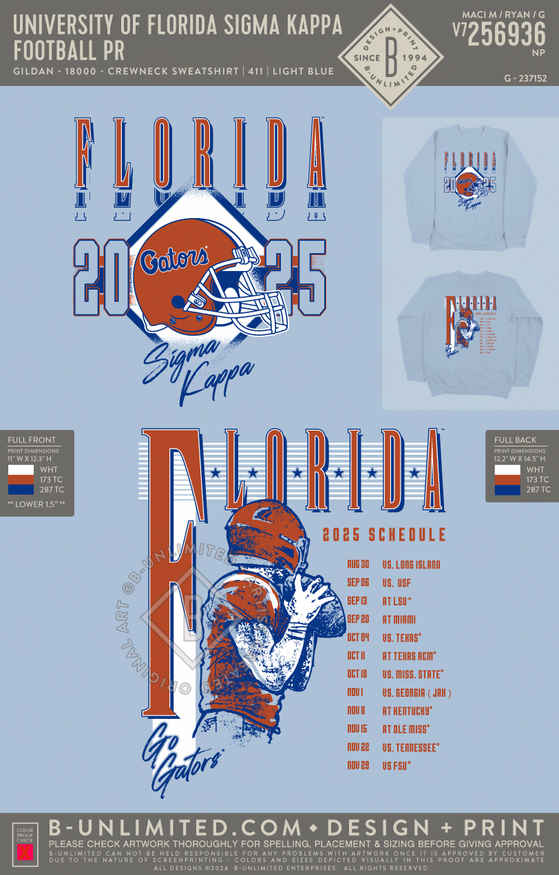 University of Florida Sigma Kappa - Football PR (EOS26) - Gildan - 18000 - Crewneck Sweatshirt - Light Blue