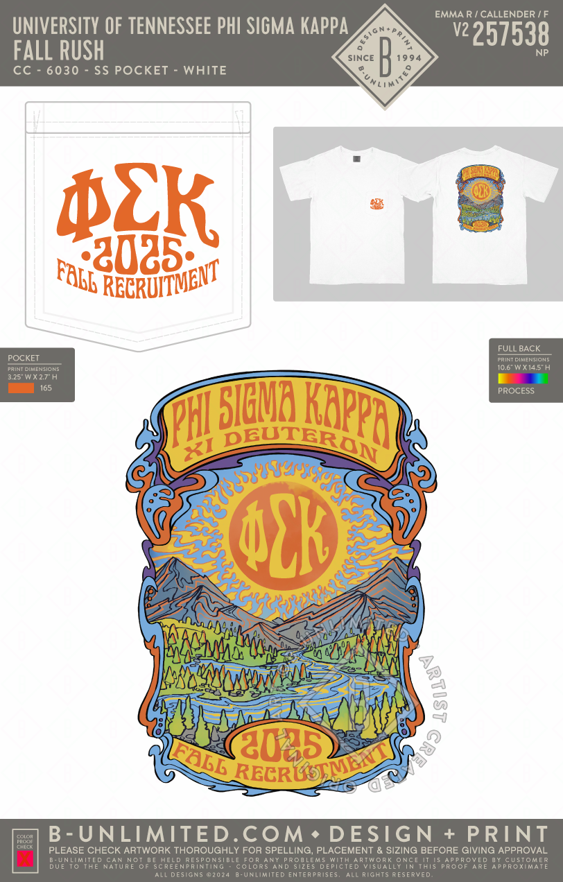 University of Tennessee Phi Sigma Kappa - Fall Rush (EOY25) - CC - 6030 - SS Pocket - White