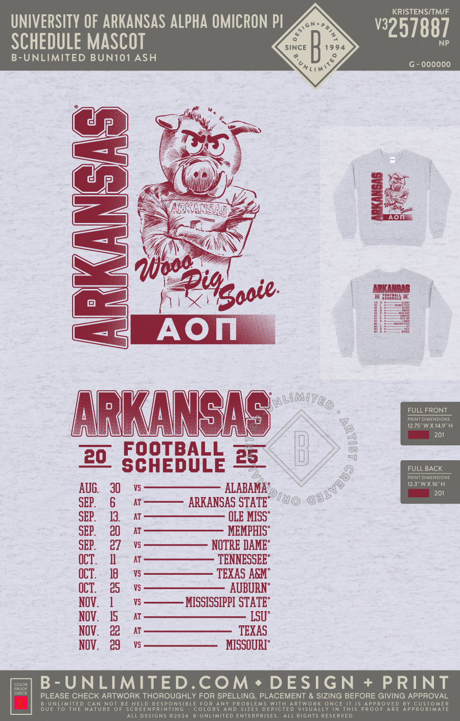 University of Arkansas Alpha Omicron Pi - Schedule Mascot - B-Unlimited BUN101 - Ash