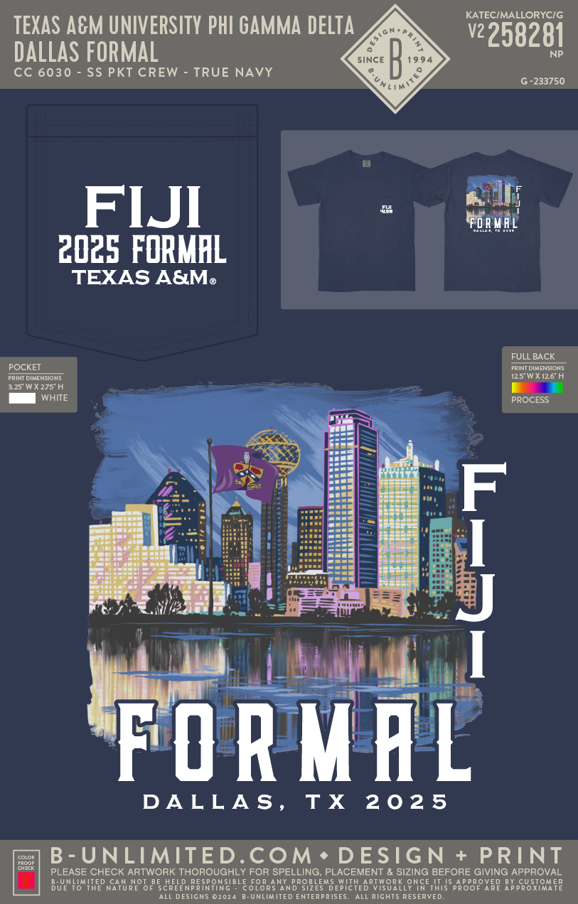 Texas A&M University Phi Gamma Delta - Dallas Formal (EOS26) - CC - 6030 - SS Pocket - True Navy
