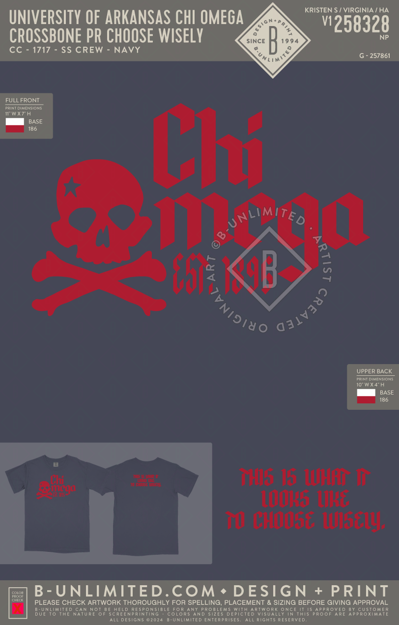 University of Arkansas Chi Omega - Crossbone PR Choose Wisely (EOS26) - CC - 1717 - SS Crew - Navy