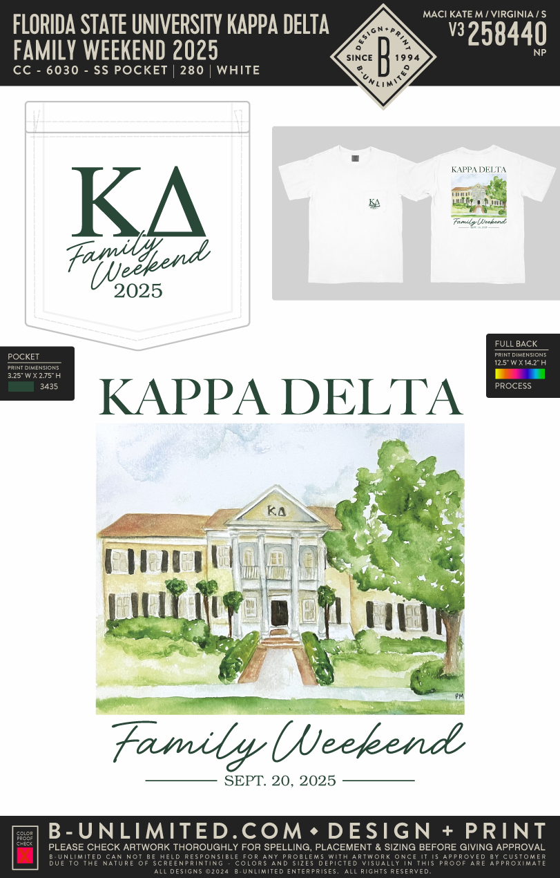 Florida State University Kappa Delta - Family Weekend 2025 (EOS26) - CC - 6030 - SS Pocket - White