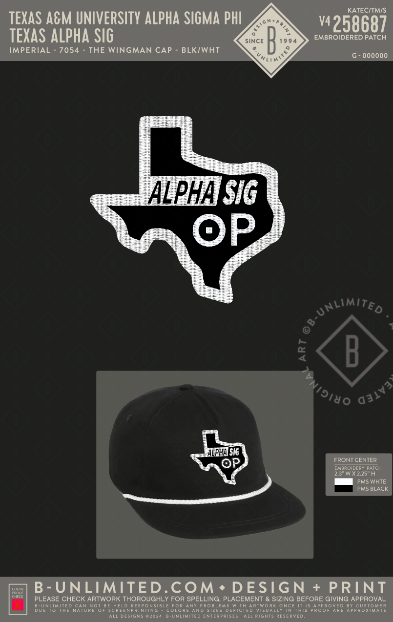Texas A&M University Alpha Sigma Phi - Texas Alpha Sig - Imperial - DNA001 - Hat - Black/White