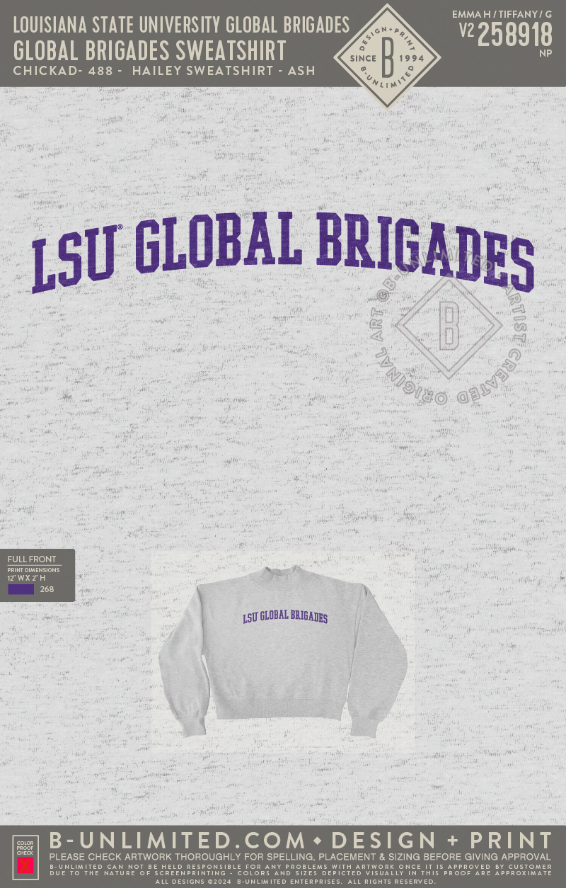 Louisiana State University Global Brigades - Global Brigades Sweatshirt - CD - 488 - Hailey Sweatshirt - Ash Grey
