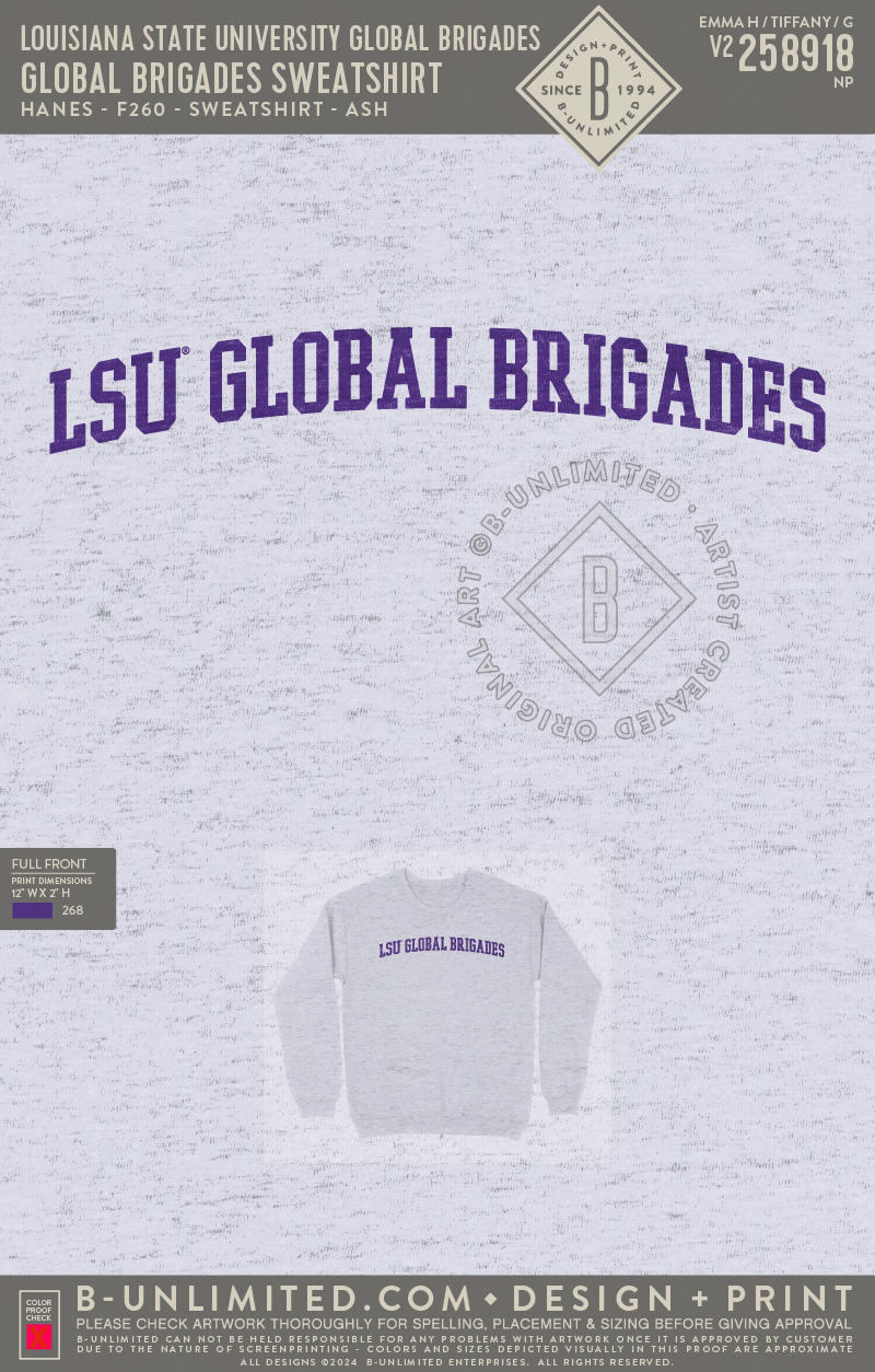 Louisiana State University Global Brigades - Global Brigades Sweatshirt - Hanes - F260 - Sweatshirt - Ash