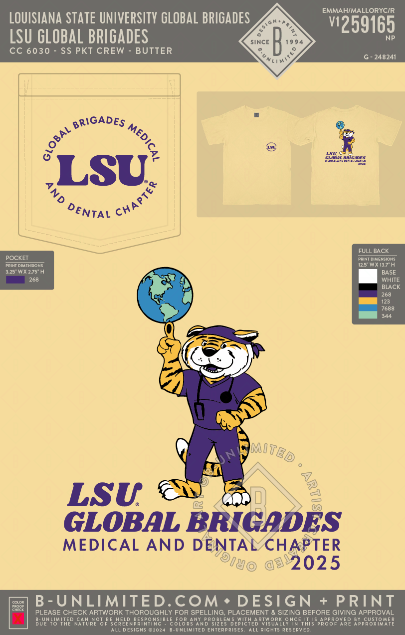 Louisiana State University Global Brigades - LSU Global Brigades - CC - 6030 - SS Pocket - Butter