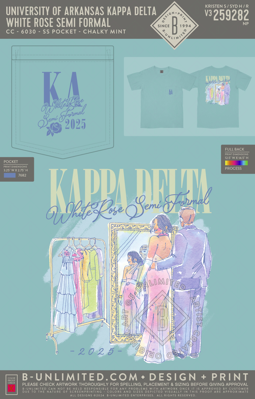 University of Arkansas Kappa Delta - White Rose Semi Formal - CC - 6030 - SS Pocket - Chalky Mint