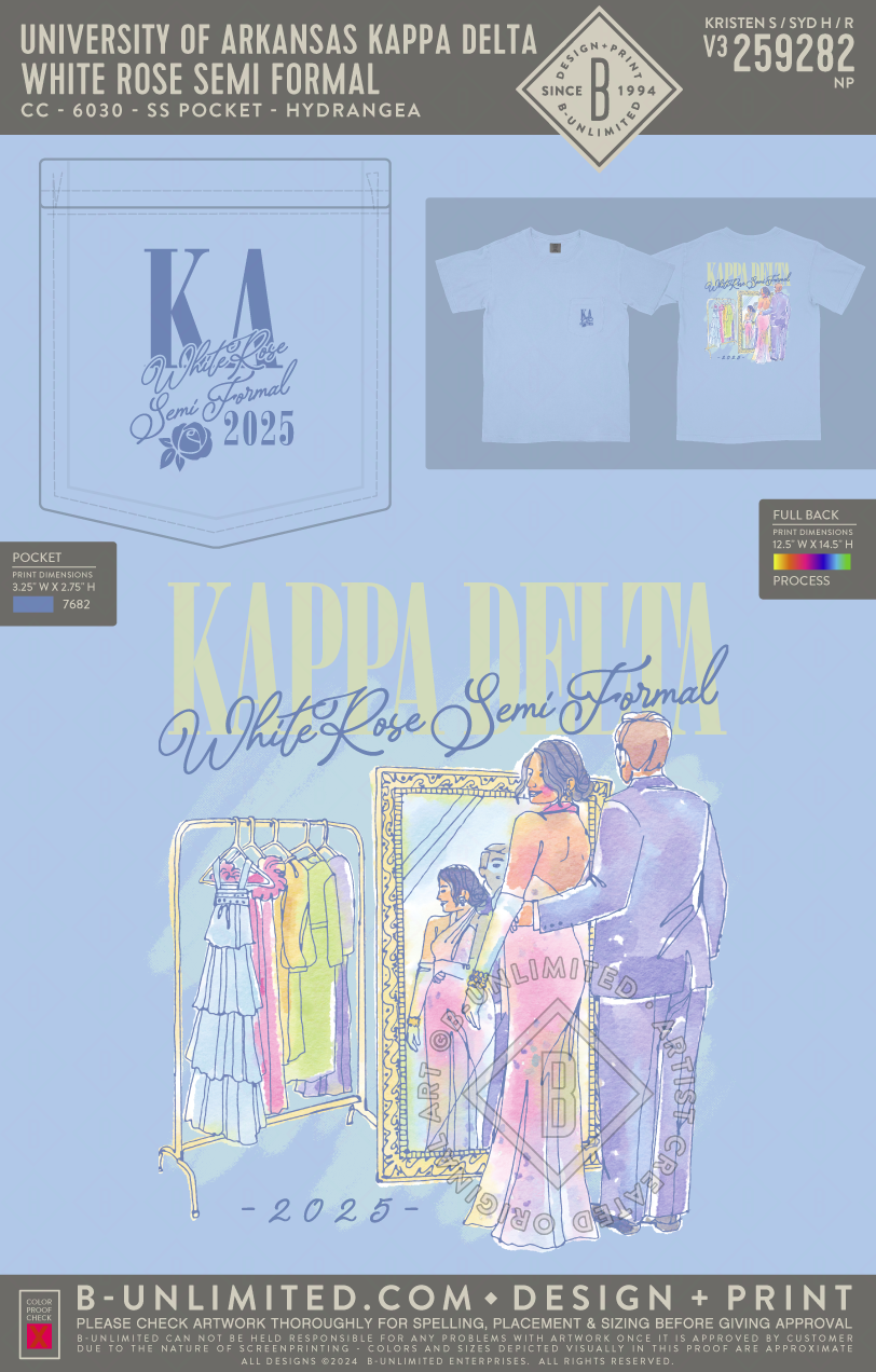 University of Arkansas Kappa Delta - White Rose Semi Formal - CC - 6030 - SS Pocket - Hydrangea