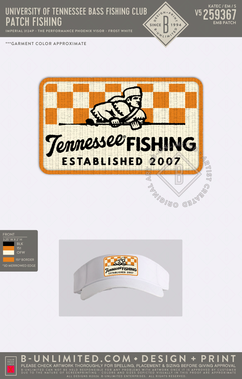University of Tennessee Bass Fishing Club - Patch Fishing - Imperial - 3124P - The Performance Phoenix Visor - White