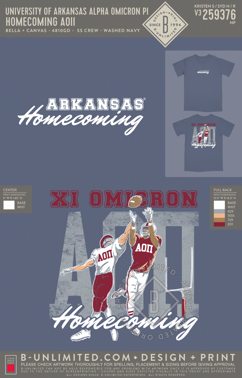University of Arkansas Alpha Omicron Pi - Homecoming AOII - Bella + Canvas - 4810GD - Garment Dyed Heavyweight SS Crew - Washed Navy