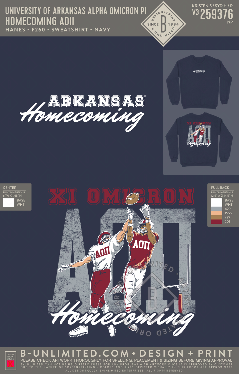 University of Arkansas Alpha Omicron Pi - Homecoming AOII - Hanes - F260 - Sweatshirt - Navy