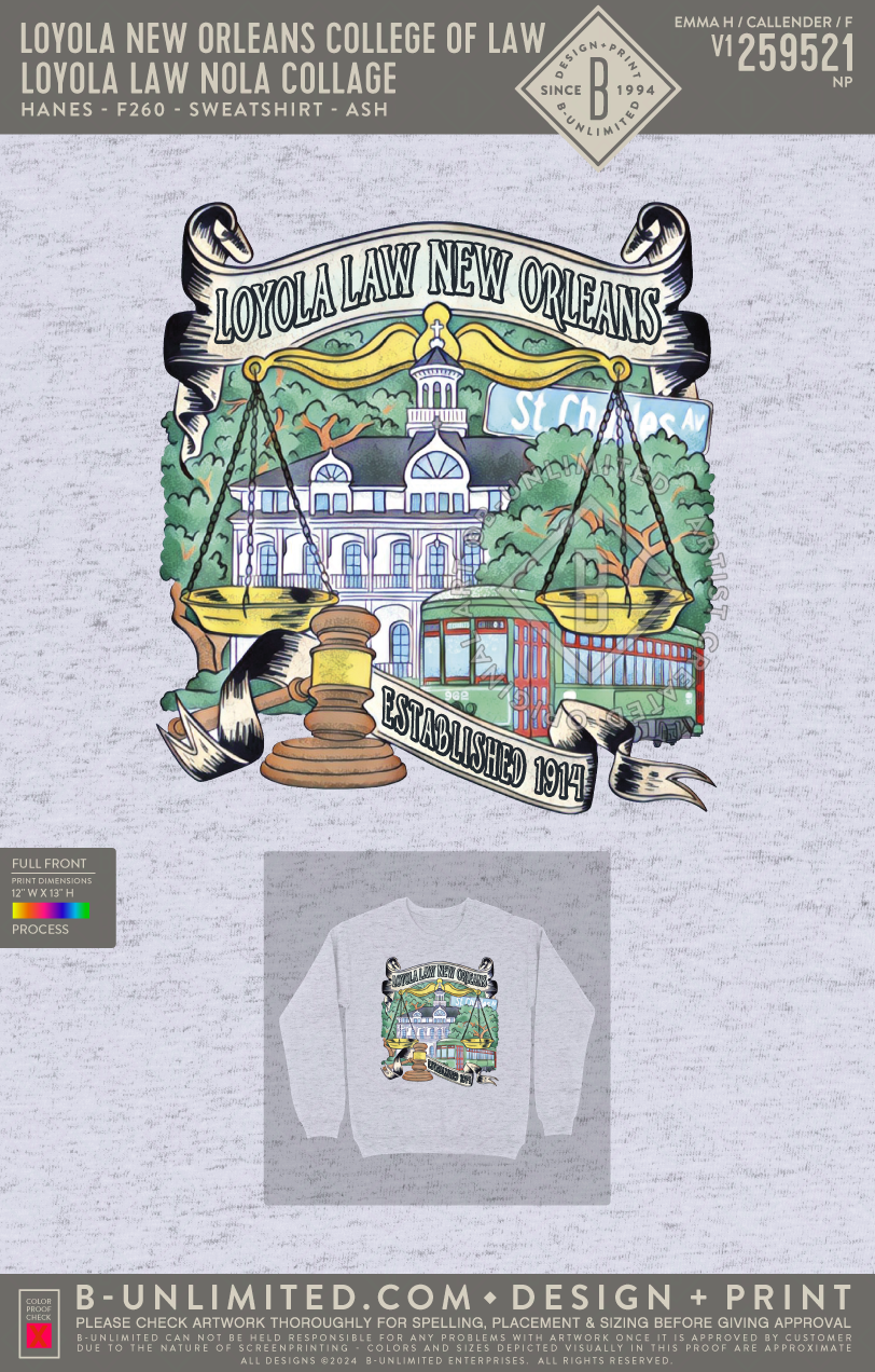 Loyola New Orleans College of Law - Loyola Law NOLA Collage - Hanes - F260 - Sweatshirt - Ash