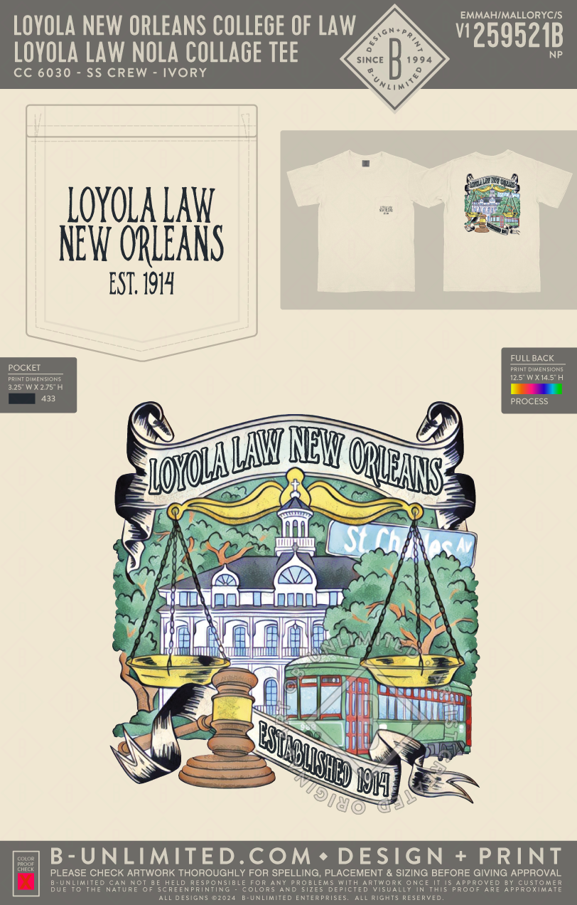 Loyola New Orleans College of Law - Loyola Law NOLA Collage Tee - CC - 6030 - SS Pocket - Ivory