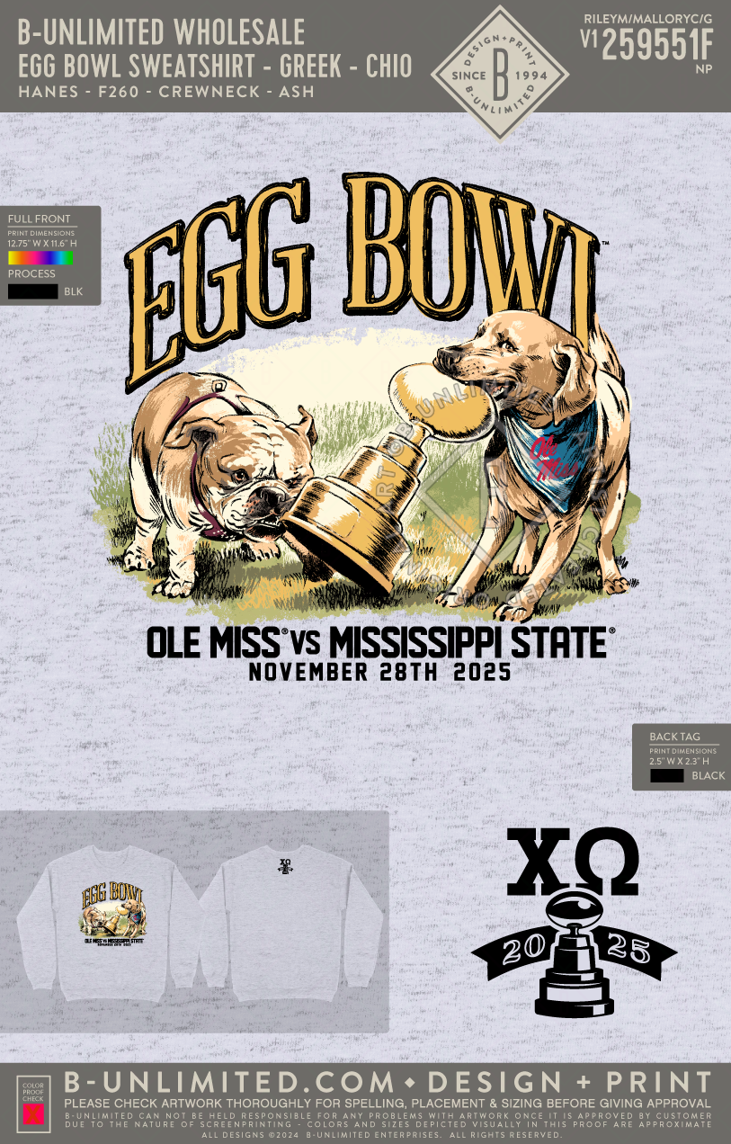 B-Greek - Egg Bowl Sweatshirt 2025 - Mississippi State Chi Omega