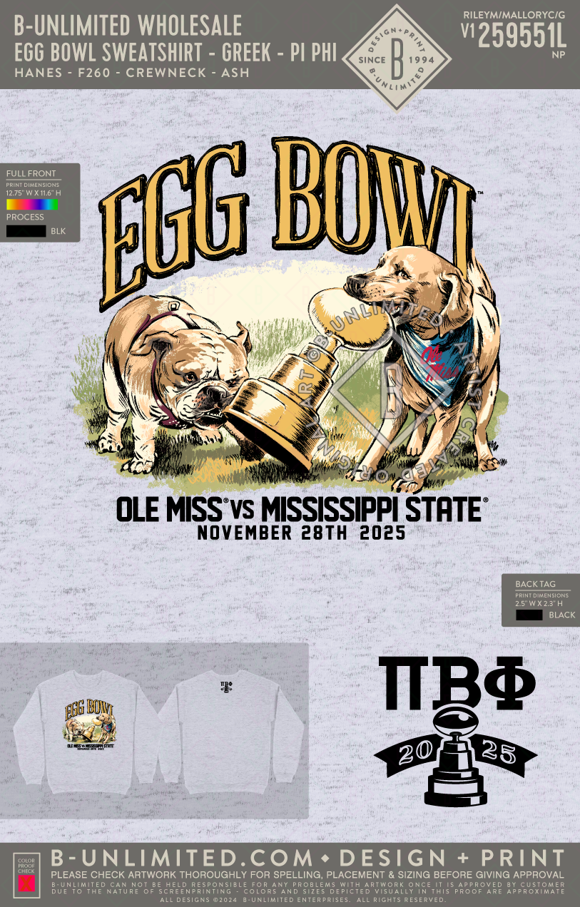 B-Greek - Egg Bowl Sweatshirt 2025 - Ole Miss Pi Beta Phi