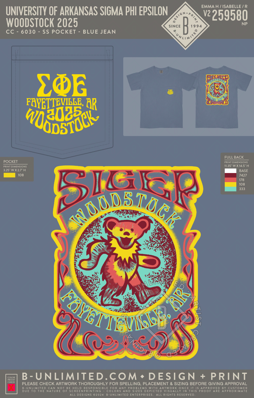 University of Arkansas Sigma Phi Epsilon - Woodstock 2025 (EOY25) - CC - 6030 - SS Pocket - Blue Jean
