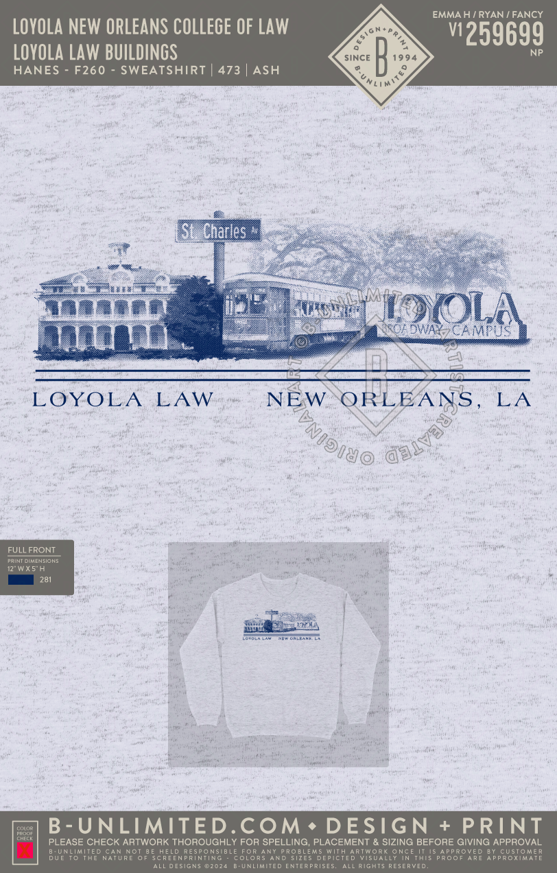 Loyola New Orleans College of Law - Loyola Law Buildings - Hanes - F260 - Sweatshirt - Ash