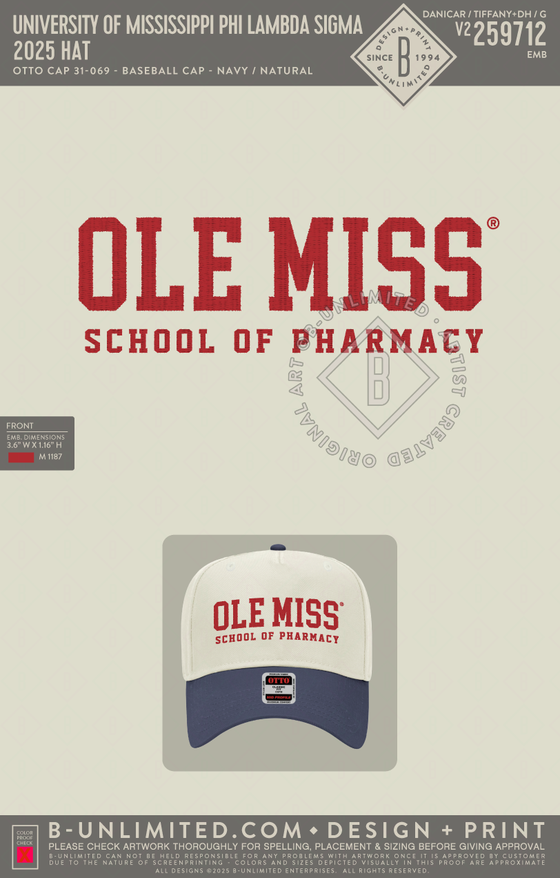 University of Mississippi Phi Lambda Sigma - 2025 Hat - Otto Cap - 31-069 - Baseball Cap - Navy/Natural