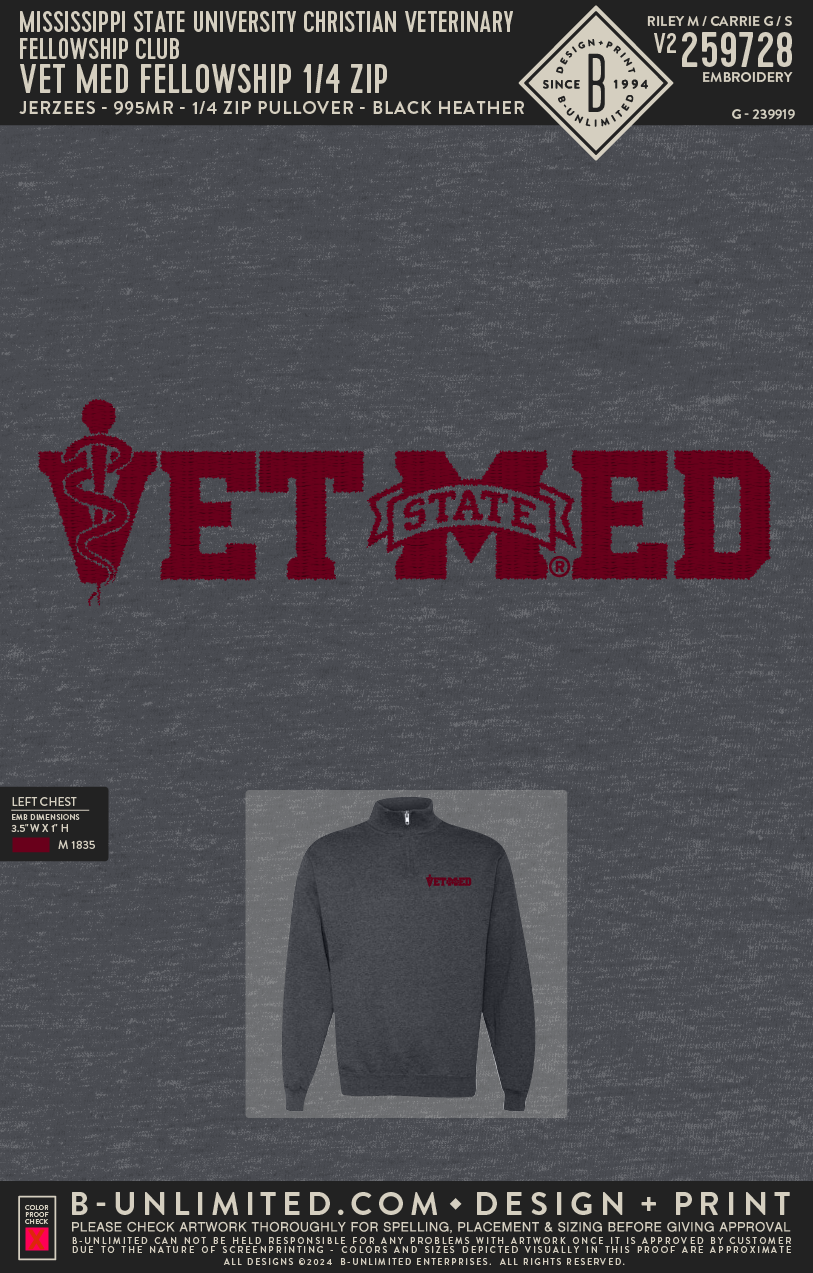 Mississippi State University Christian Veterinary Fellowship - Vet Med Fellowship 1/4 Zip - Jerzees - 995MR - 1/4 Zip Pullover - Black Heather