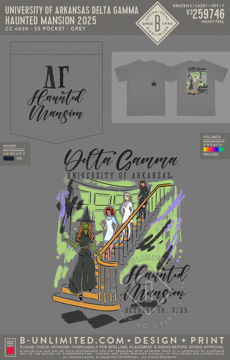 University of Arkansas Delta Gamma - Haunted Mansion 2025 - CC - 6030 - SS Pocket - Grey