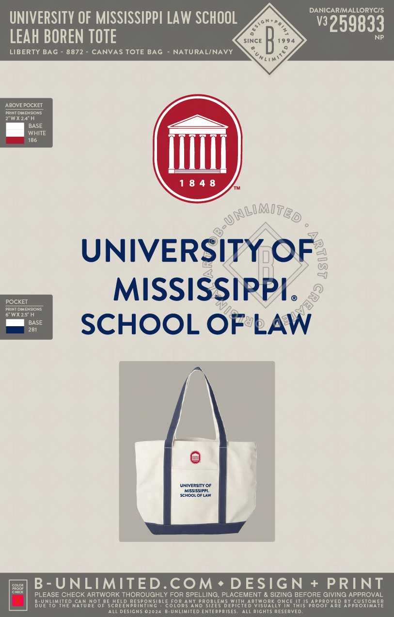 University of Mississippi Law School - Leah Boren Tote - Liberty Bag - 8872 - Canvas Tote Bag - Natural/Navy