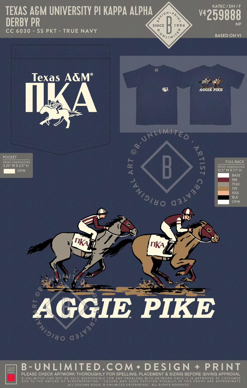 Texas A&M University Pi Kappa Alpha - Derby PR - CC - 6030 - SS Pocket - True Navy
