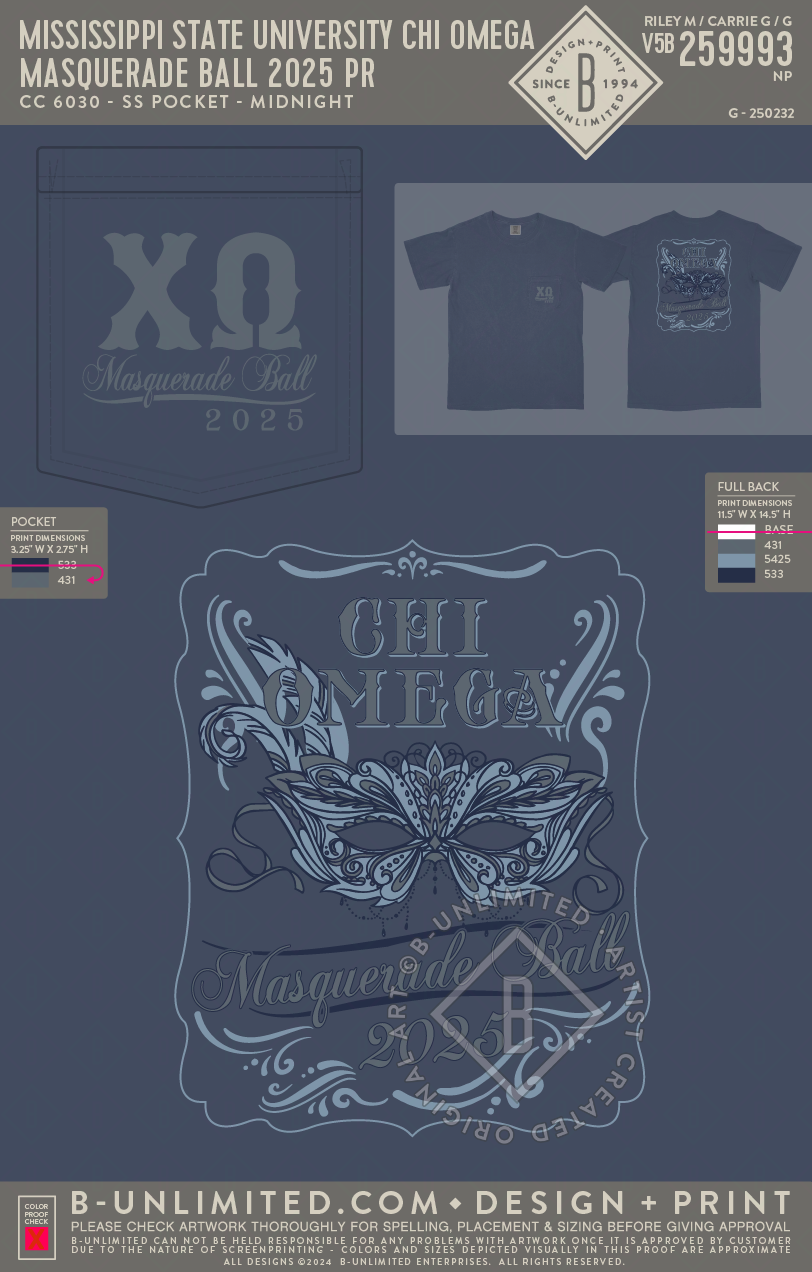 Mississippi State University Chi Omega - Masquerade Ball - CC - 6030 - SS Pocket - Midnight