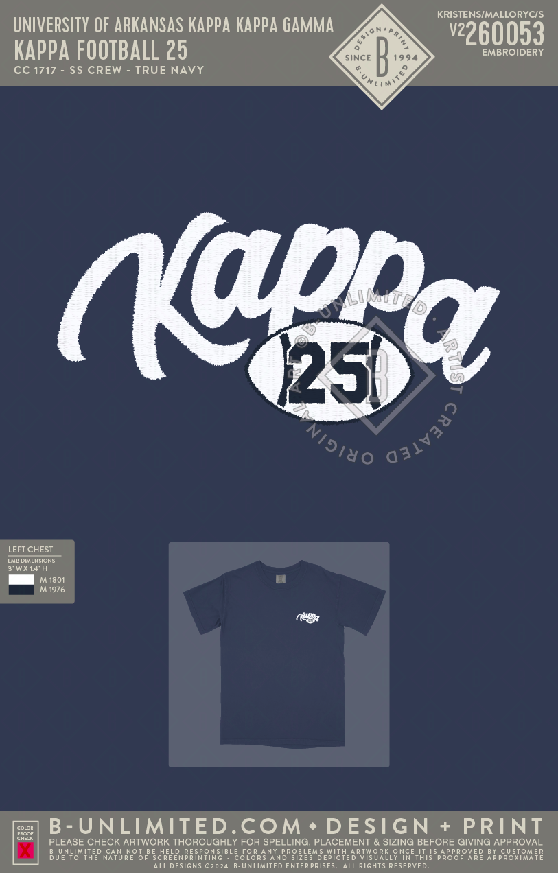 University of Arkansas Kappa Kappa Gamma - Kappa Football 25 - CC - 1717 - SS Crew - True Navy