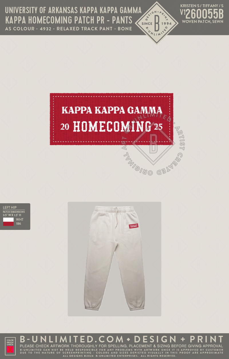 University of Arkansas Kappa Kappa Gamma - Kappa Homecoming Patch PR - Pants - AS Colour - 4932 - Relaxed Sweatpants - Bone
