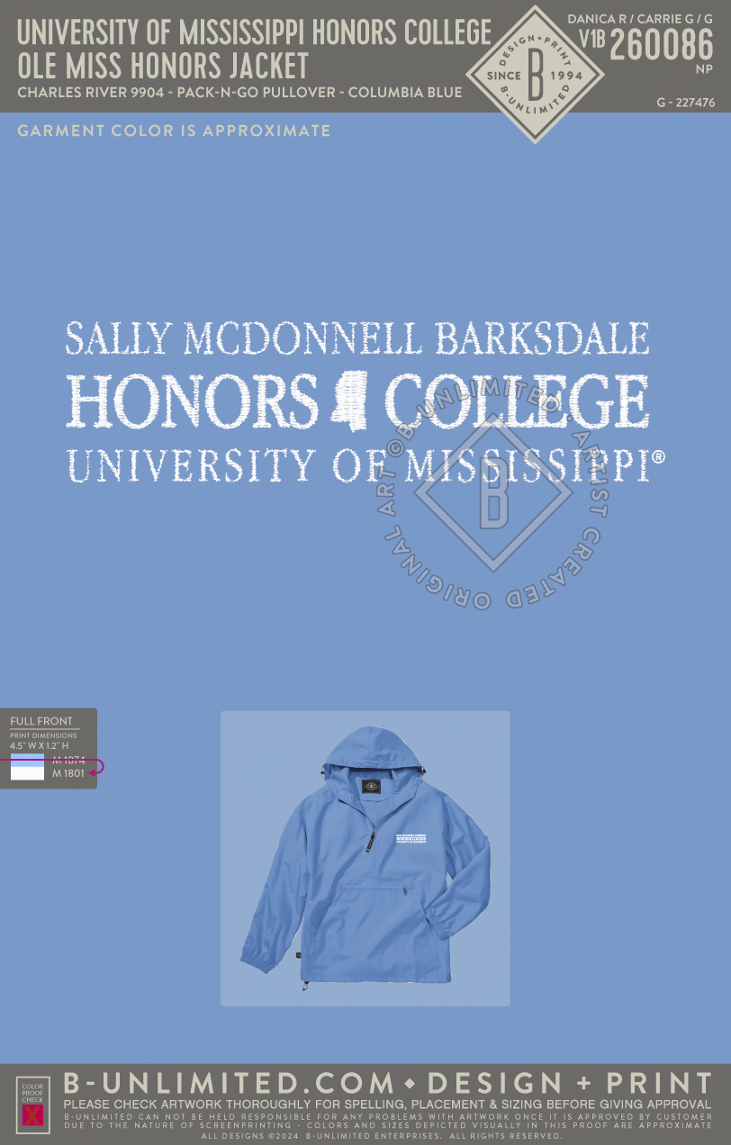 University of Mississippi Honors College - ole miss honors jacket - Charles River - 9904 - Pack-n-Go Pullover - Columbia