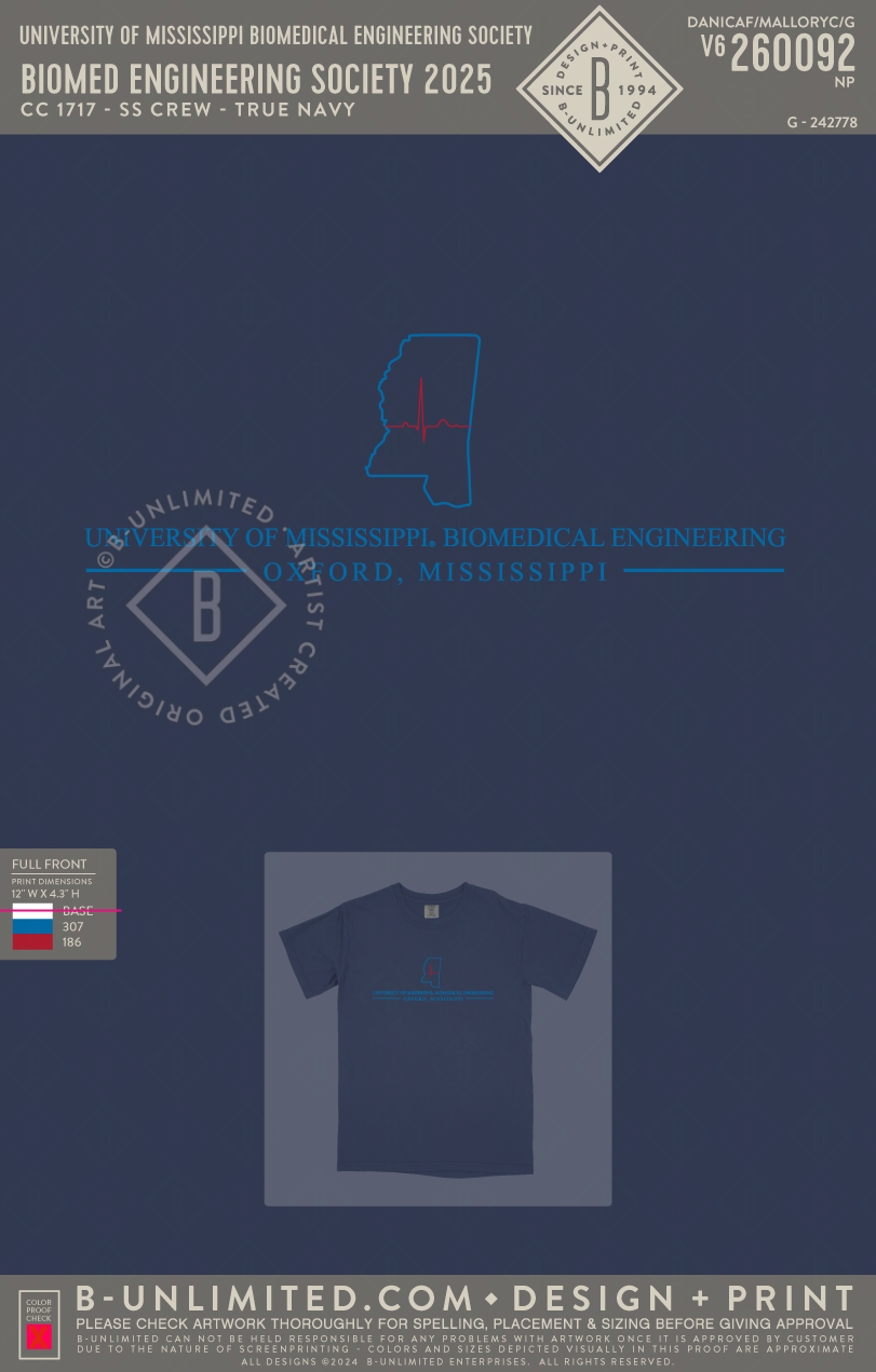 University of Mississippi Biomedical Engineering Society - Biomed Engineering Society 2025 - CC - 1717 - SS Crew - True Navy