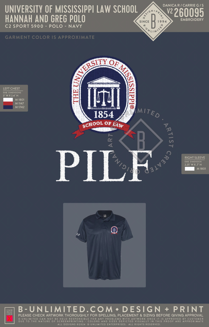 University of Mississippi Law School - Greg Polo - C2 Sport - 5900 - Polo - Navy