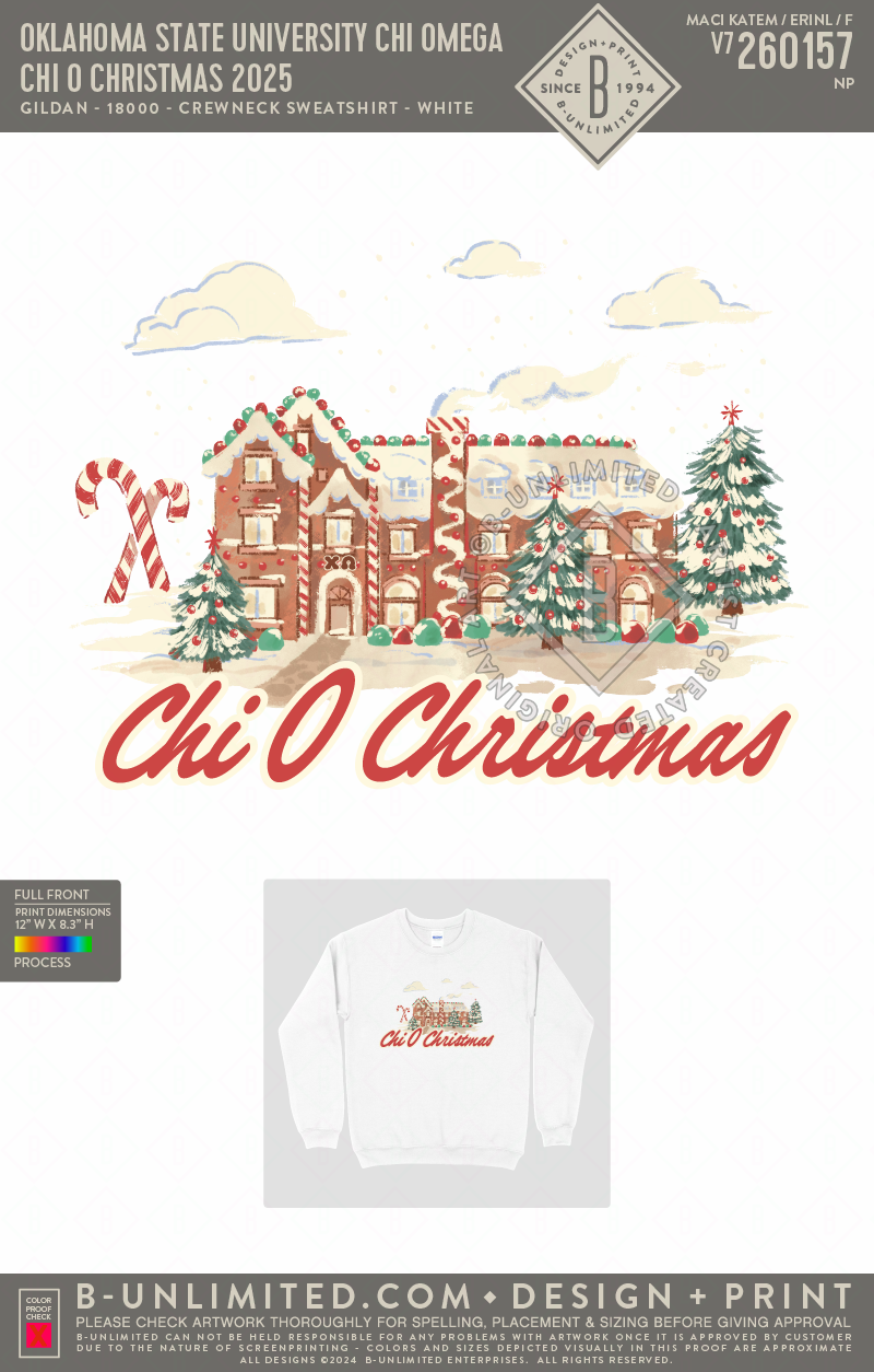 Oklahoma State University Chi Omega - Chi O Christmas 2025 - Gildan - 18000 - Crewneck Sweatshirt - White