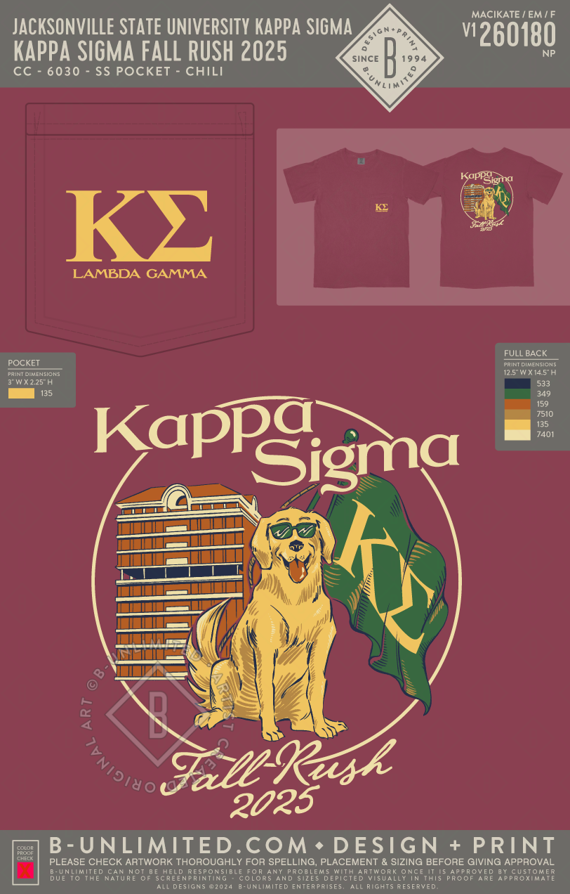 Jacksonville State University Kappa Sigma - Kappa Sigma Fall Rush 2025 - CC - 6030 - SS Pocket - Chili
